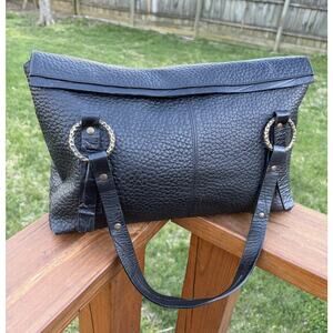 Marco Biggiani Made In Italy Large Black Pebbled Leather Purse Shoulder Bag